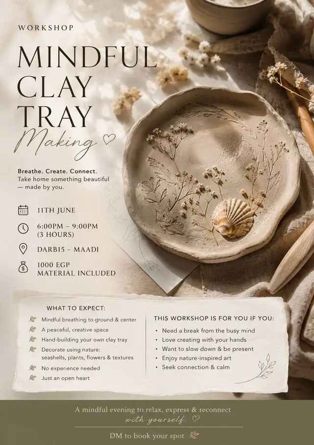 Mindful Clay Tray Making - Workshops - at Darb 15 Bait Arafa